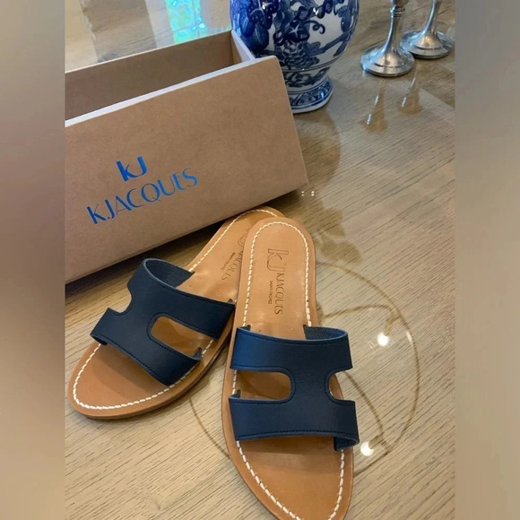 K. Jacques Shoes - KJacques Navy Blue Leather Menandre Sandals Size 37 or 6.5 US